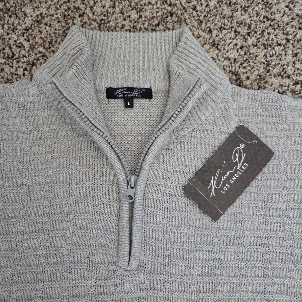 Kian D Los Angeles 1/4 Zip Basket Weave Sweater Mens L Gray Cotton Preppy NWT